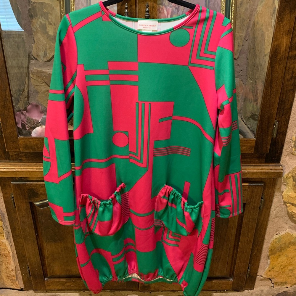 New, pink and green dress, size medium